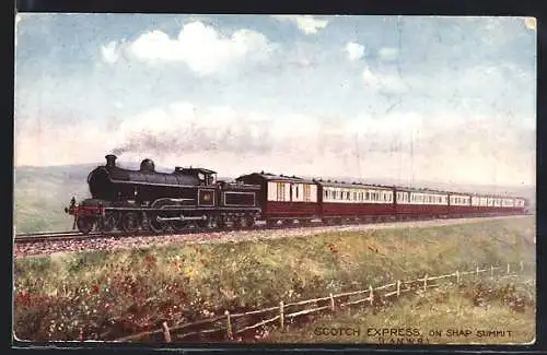 Künstler-AK Englische Eisenbahn Scotch Express, L & NWR