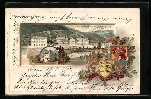 Passepartout-Lithographie Calw, Höhere Handelsschule, Director Spöhrer, Wappen
