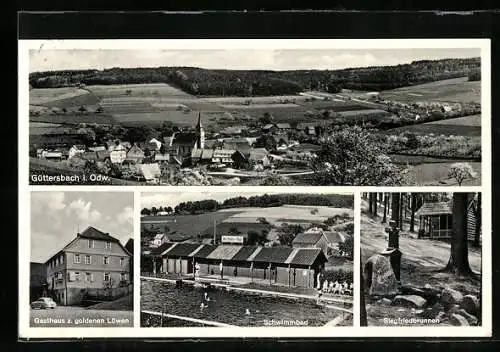 AK Güttersbach i. Odw., Gasthaus z. goldenen Löwen, Schwimmbad, Siegfriedbrunnen