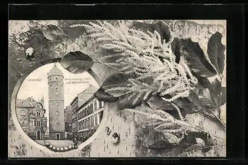 AK Darmstadt, Ernst Ludwigs-Platz und Weisser Turm