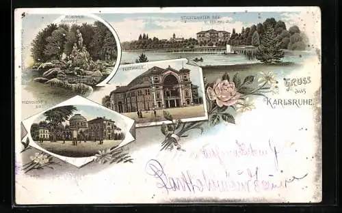 Lithographie Karlsruhe, Festhalle, Stadtgarten