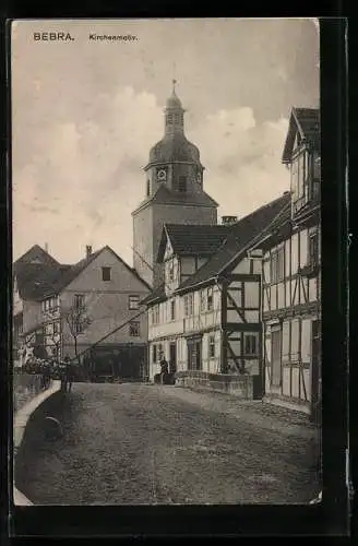 AK Bebra / Hessen, Strassenpartie mit Kirche