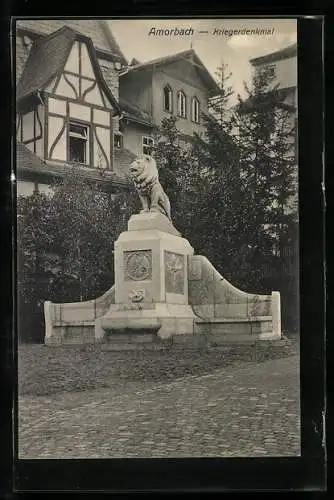 AK Amorbach, Kriegerdenkmal mit Blick auf Häuser