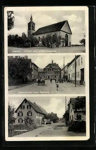 AK Kappel-Grafenhausen, Kriegerdenkmal, Hauptstrasse und Löwengasse