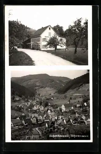 AK Schenkenzell im Schwarzwald, Ansicht Gasthaus z. Bahnhof, Bes.: Franz Kilgus und Ortsansicht