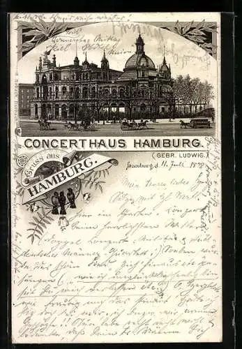 Lithographie Hamburg-St. Pauli, Concerthaus Hamburg der Gebr. Ludwig