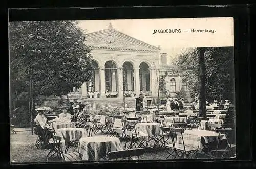 AK Magdeburg, Gasthaus Herrenkrug mit Garten