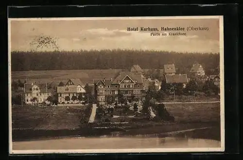AK Hahnenklee /Harz, Kranichsee mit Hotel Kurhaus H. Nadermann aus der Vogelschau