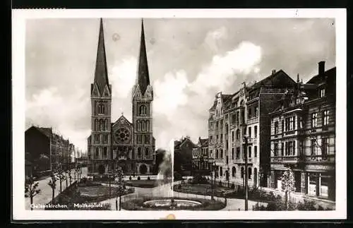 AK Gelsenkirchen, Moltkeplatz mit Kirche