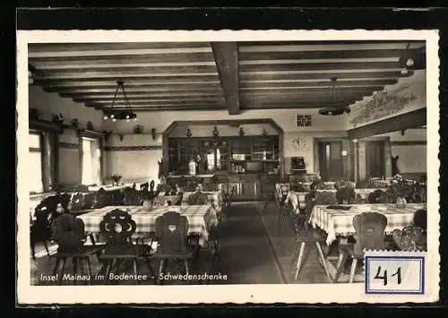 AK Insel Mainau im Bodensee, Gasthaus Schwedenschänke, Innenansicht