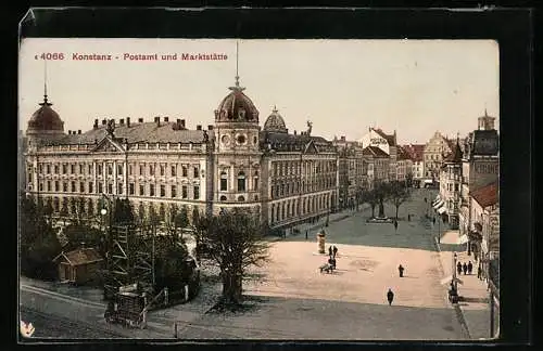 AK Konstanz, Postamt und Marktstätte mit Geschäften