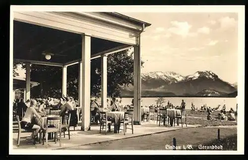 AK Lindau i. B., Strandbad mit Bergpanorama