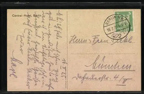 Künstler-AK Berlin, Central-Hotel