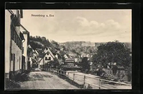 AK Neuenbürg a. Enz, Uferstrassenpartie mit Enzbrücke