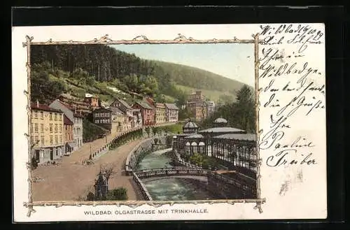 AK Wildbad / Enz, Olgastrasse mit Trinkhalle aus der Vogelschau