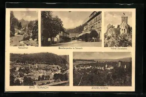 AK Bad Teinach, Strassenpartie, Ruine Zavelstein, Ortsansicht