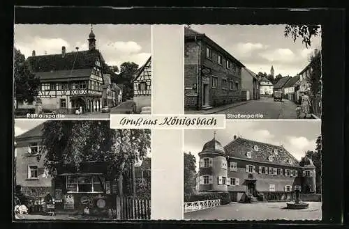 AK Königsbach / Baden, Rathaus, Schloss u. Ortsansichten