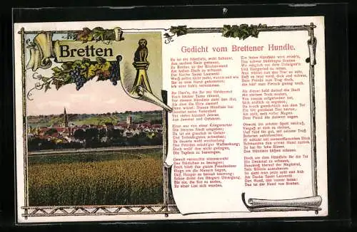 AK Bretten, Ortsansicht, Gedicht vom Brettener Hundle