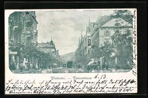 AK Wiesbaden, Taunusstrasse mit Hotel