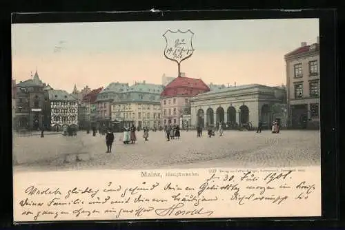 AK Mainz, Hauptwache mit Gasthaus Franz Hirsch