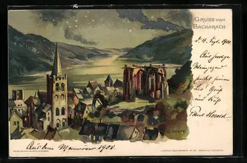 Künstler-AK C. Pfaff: Bacharach, Gesamtansicht