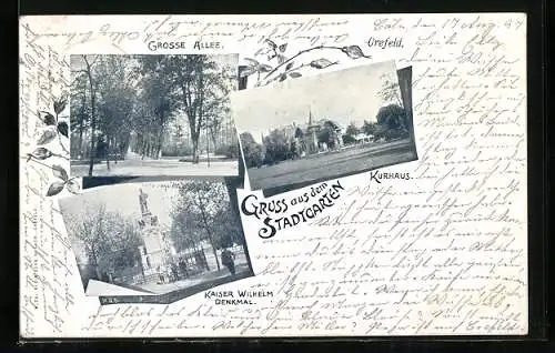 AK Crefeld, Kurhaus, Denkmal im Stadtgarten, Grosse Allee