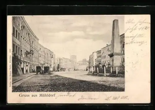 AK Mühldorf, Strassenpartie mit Kutschen