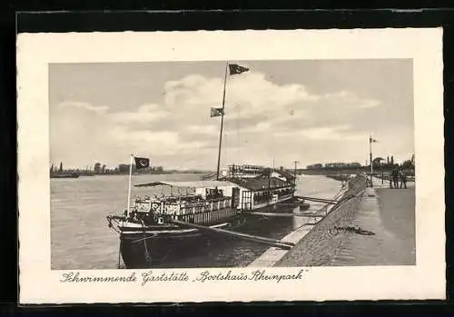 AK Düsseldorf, Schwimmende Gaststätte Bootshaus Rheinpark, Am Yachthafen