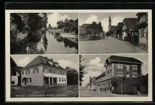 AK Meissenheim, Kirchstrasse, Gasthaus zur Krone, Bäckerei Kammerer