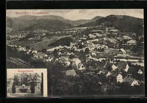 AK Ottenhöfen /Schwarzwald, Kriegerdenkmal, Gesamtansicht aus der Vogelschau