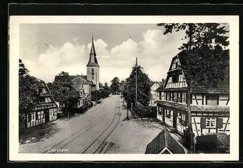 AK Diersheim /Hanauerland, Strassenpartie mit Kirche