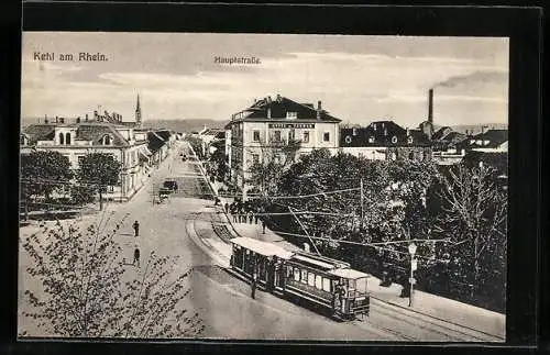 AK Kehl am Rhein, Hauptstrasse mit Strassenbahn aus der Vogelschau