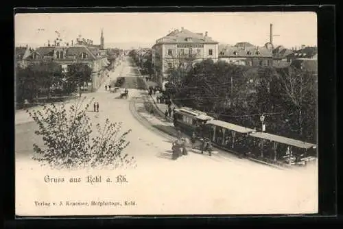 AK Kehl a. Rhein, Strassenpartie mit Strassenbahn