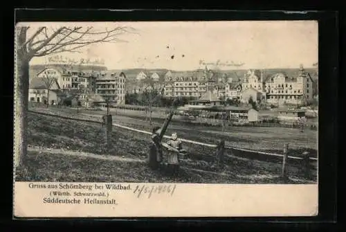 AK Schömberg /Wildbad, Süddeutsche Heilanstalt, Panoramablick