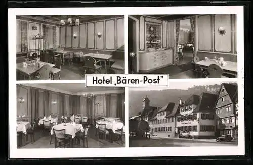 AK Neuenbürg /Schwarzwald, Hotel Bären-Post, Innenansichten und Gebäude