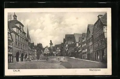 AK Calw, Marktplatz mit Brunnen