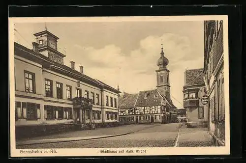 AK Gernsheim a. Rh., Stadthaus mit kath. Kirche
