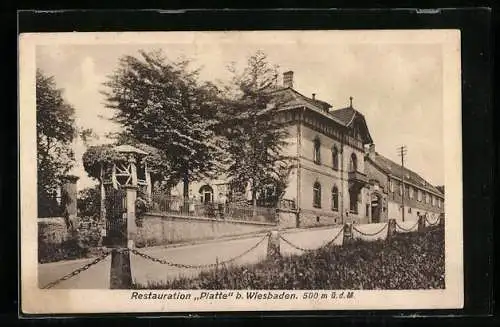 AK Wiesbaden, Gasthaus Platte / Jagdschloss W. Liedke mit Strasse