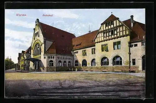 AK Worms, Strassenpartie am Bahnhof