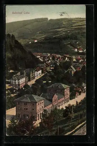 AK Calw, Blick auf Bahnhof und Ort