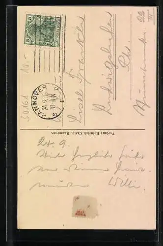 AK Hannover, Strassenpartie mit Bäckerei und Beguinenturm