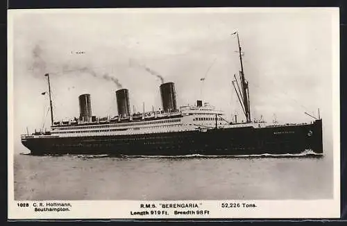 AK Passagierschiff RMS Berengaria auf hoher See