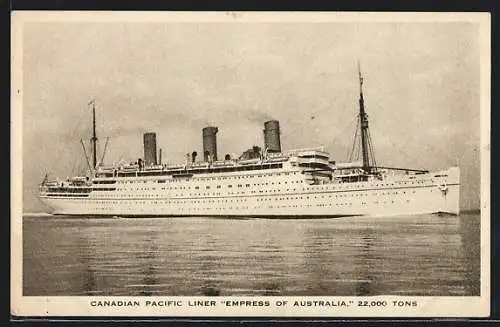 AK Passagierschiff Empress of Australia im ruhigen Gewässer