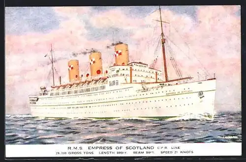 Künstler-AK Passagierschiff R. M.S. Empress of Scotland in voller Fahrt