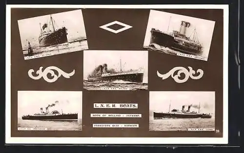 AK LNER Boats RMS St. Denis, Archangel, Amsterdam, Malines, Vienna