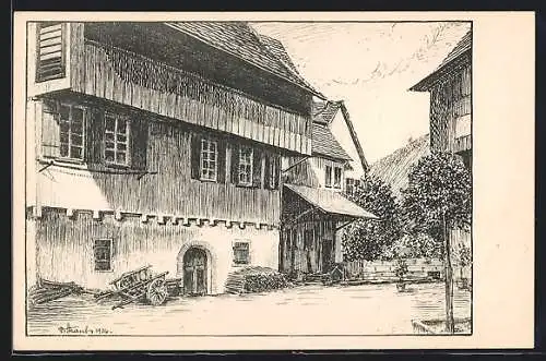 Künstler-AK Schiltach, Idyll am alten Winkel