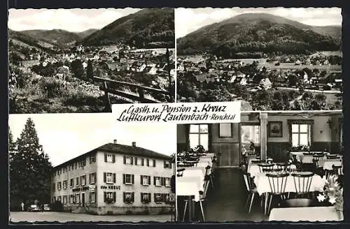 AK Lautenbach / Renchtal, Gasthaus-Pension z. Kreuz, verschiedene Ortspanoramen