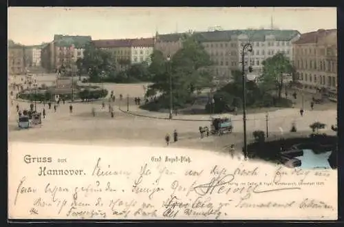 AK Hannover, Ernst August-Platz mit Kutschen und Passanten