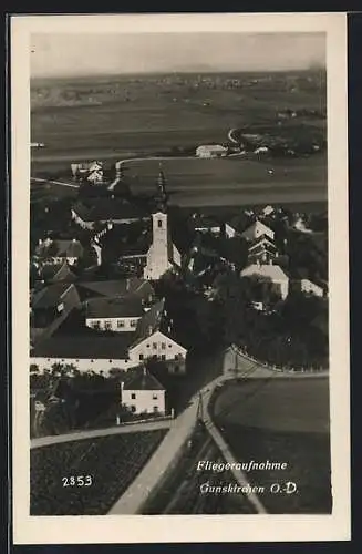 AK Gunskirchen /O.-Ö., Fliegeraufnahme von der Kirche