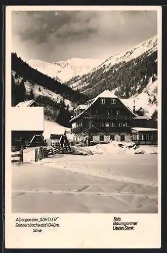 AK Donnersbachwald /Stmk., Hotel Alpenpension Gürtler im Schnee